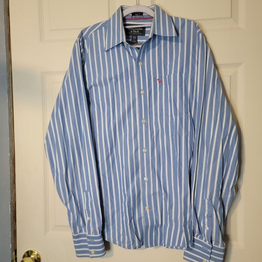 vintage Abercrombie & Fitch Muscle Fit Shirt Mens L Blue/White Pocket Moose